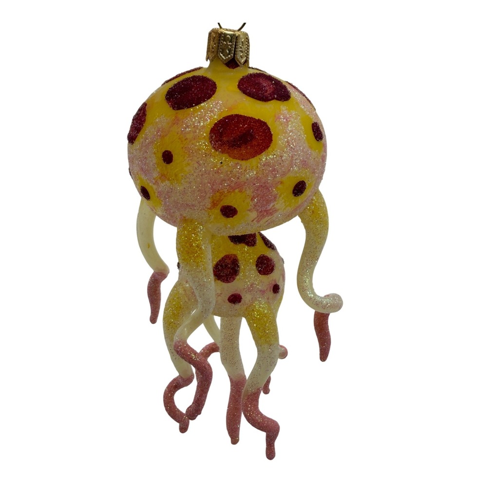 Glittery Jellyfish Glass Christmas Ornament Coastal Nautical Decor